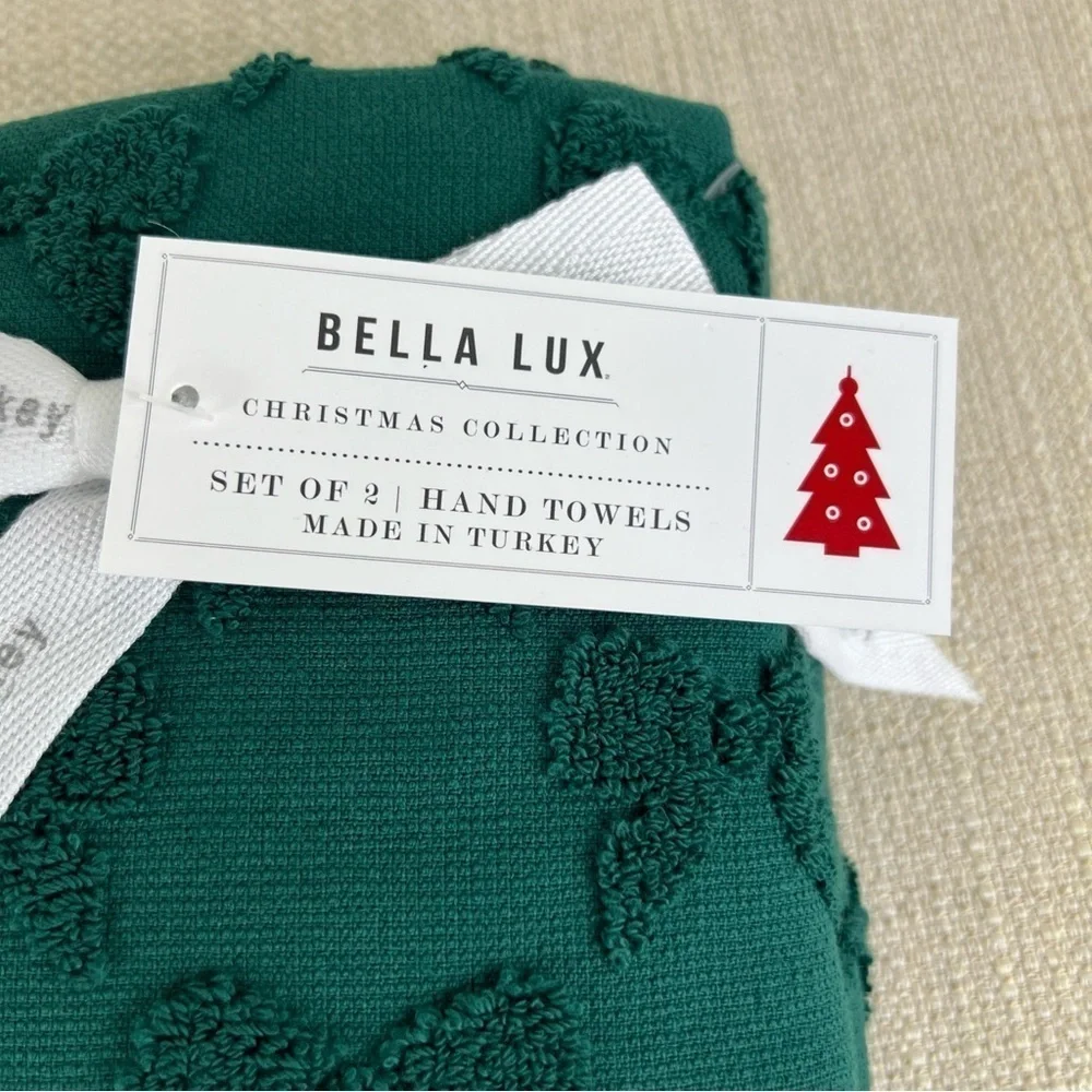 Bella Lux Bathroom Towel Set Christmas Collection Green Bows Cotton Set of 4 NEW